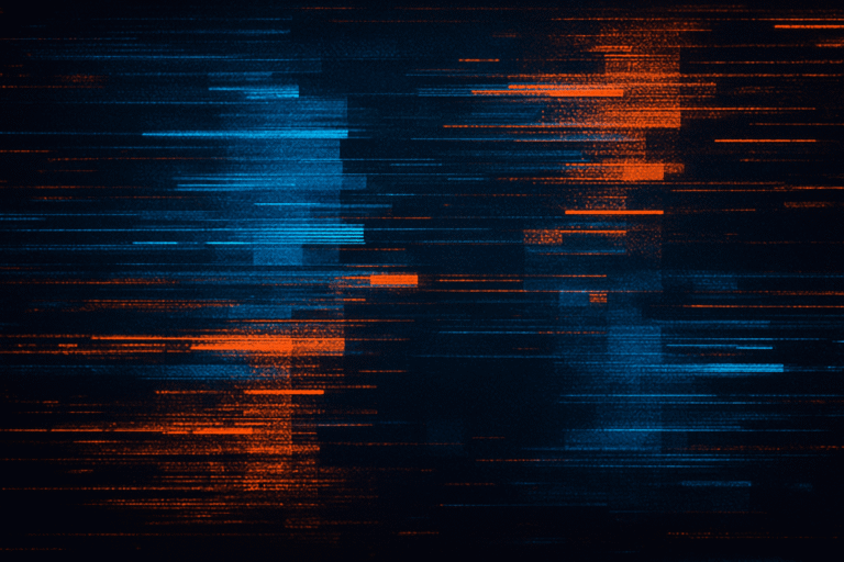 Patrón abstracto de fallos digitales azul y naranja que simboliza el problema de que la PlayStation 5 no da video
